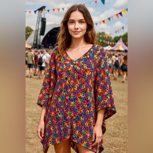 Hand crocheted poncho ~One Of A Kind!! Multicolor Boho Fairy Hippie Festival OS
